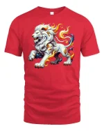 Flaming Lion Spirit T-Shirt - Fierce Fantasy Power - red t-shirt on white background