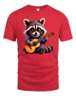 Guitar Raccoon T-Shirt - Cute Music Lover Tee - red t-shirt on white background