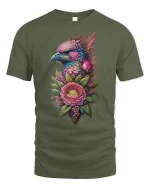 Colorful Eagle Flower T-Shirt - Bold Nature Art Style - military green t-shirt on white background
