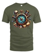 Pirate Compass T-Shirt - Adventure Skull Map Design - military green t-shirt on white background