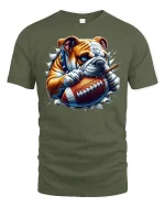 Bulldog Football T-Shirt - Funny Sports Dog Design - military green t-shirt on white background