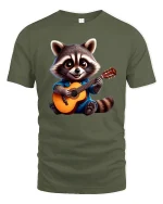 Guitar Raccoon T-Shirt - Cute Music Lover Tee - military green t-shirt on white background