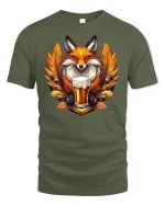 Beer Fox T-Shirt - Funny Drinking Animal Design - military green t-shirt on white background