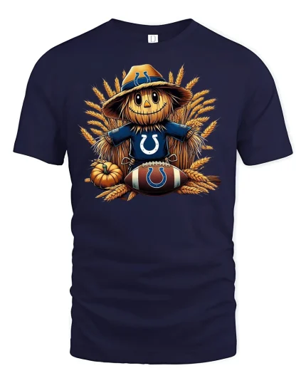 Scarecrow Football T-Shirt - Funny Fall Harvest Tee - navy t-shirt on white background