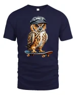 Skater Owl T-Shirt - Funny Cool Bird Street Style - navy t-shirt on white background