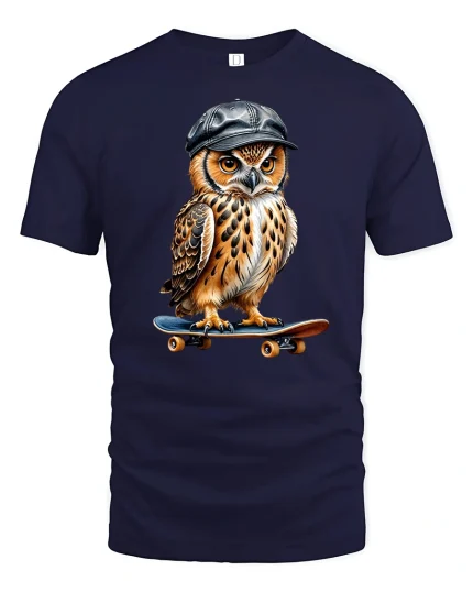 Skater Owl T-Shirt - Funny Cool Bird Street Style - navy t-shirt on white background