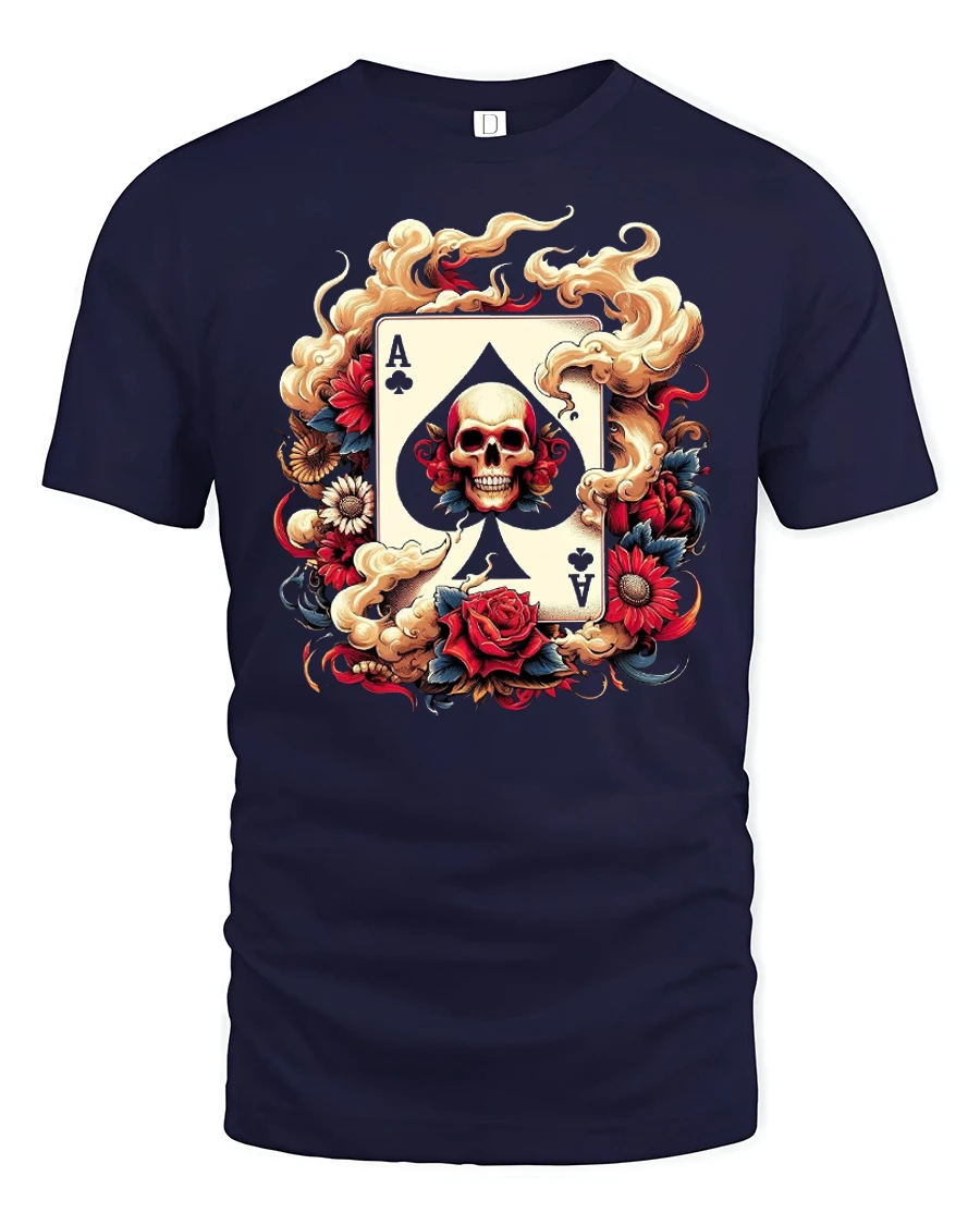 Ace of Spades Skull T-Shirt - Gothic Card Art Style - 1 Ace of Spades Skull T-Shirt - Gothic Card Art Style - navy t-shirt on white background