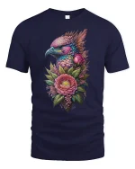 Colorful Eagle Flower T-Shirt - Bold Nature Art Style - navy t-shirt on white background