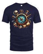 Pirate Compass T-Shirt - Adventure Skull Map Design - navy t-shirt on white background