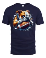 Bulldog Football T-Shirt - Funny Sports Dog Design - navy t-shirt on white background
