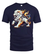 Flaming Lion Spirit T-Shirt - Fierce Fantasy Power - navy t-shirt on white background