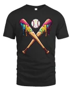Melting Baseball Bats T-Shirt - Funny Color Splash Art - black t-shirt on white background