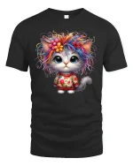 Cute Rainbow Cat T-Shirt - Funny Colorful Kitty Tee - black t-shirt on white background