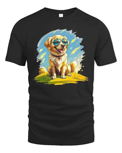 Cool Golden Retriever T-Shirt - Happy Dog Lover Tee - black t-shirt on white background