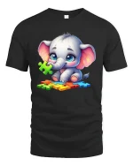 Cute Baby Elephant T-Shirt - Puzzle Autism Awareness Tee - black t-shirt on white background