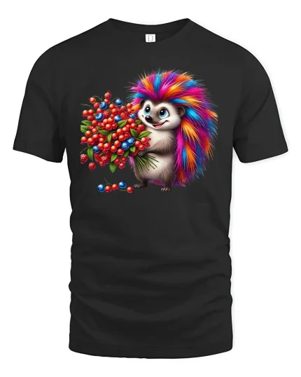 Rainbow Hedgehog T-Shirt - Cute Colorful Animal Tee - black t-shirt on white background