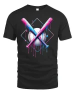 Neon Baseball Bats T-Shirt - Colorful Drip Art Style - black t-shirt on white background