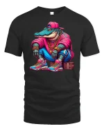 Hip Hop Gator T-Shirt - Cool Street Style Crocodile Tee - black t-shirt on white background