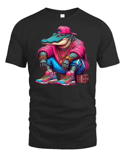 Hip Hop Gator T-Shirt - Cool Street Style Crocodile Tee - black t-shirt on white background