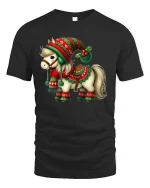 Cute Christmas Pony T-Shirt - Festive Holiday Horse Tee - black t-shirt on white background