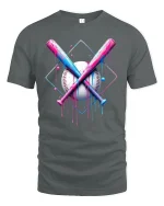 Neon Baseball Bats T-Shirt - Colorful Drip Art Style - gray t-shirt on white background