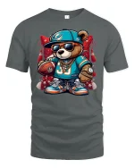 Cool Football Bear T-Shirt - Hip Hop Sports Style Tee - gray t-shirt on white background