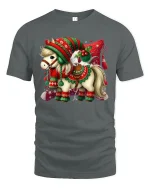 Cute Christmas Pony T-Shirt - Festive Holiday Horse Tee - gray t-shirt on white background