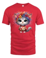 Cute Rainbow Cat T-Shirt - Funny Colorful Kitty Tee - red t-shirt on white background