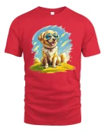 Cool Golden Retriever T-Shirt - Happy Dog Lover Tee - red t-shirt on white background