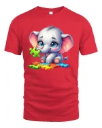 Cute Baby Elephant T-Shirt - Puzzle Autism Awareness Tee - red t-shirt on white background