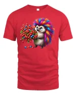 Rainbow Hedgehog T-Shirt - Cute Colorful Animal Tee - red t-shirt on white background