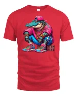 Hip Hop Gator T-Shirt - Cool Street Style Crocodile Tee - red t-shirt on white background