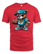 Cool Football Bear T-Shirt - Hip Hop Sports Style Tee - red t-shirt on white background