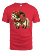 Cute Christmas Pony T-Shirt - Festive Holiday Horse Tee - red t-shirt on white background