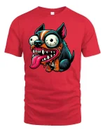 Crazy Dog T-Shirt - Funny Cartoon Puppy Graphic Tee - red t-shirt on white background