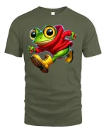 Cool Frog T-Shirt - Funny Cartoon Frog in Hoodie Tee - military green t-shirt on white background
