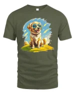 Cool Golden Retriever T-Shirt - Happy Dog Lover Tee - military green t-shirt on white background