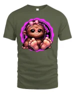 Cute Baby Monkey T-Shirt - Adorable Pink Bow Tee - military green t-shirt on white background