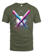 Neon Baseball Bats T-Shirt - Colorful Drip Art Style - military green t-shirt on white background
