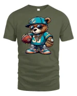 Cool Football Bear T-Shirt - Hip Hop Sports Style Tee - military green t-shirt on white background