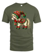 Cute Christmas Pony T-Shirt - Festive Holiday Horse Tee - military green t-shirt on white background