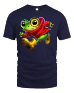 Cool Frog T-Shirt - Funny Cartoon Frog in Hoodie Tee - navy t-shirt on white background