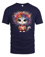 Cute Rainbow Cat T-Shirt - Funny Colorful Kitty Tee - navy t-shirt on white background