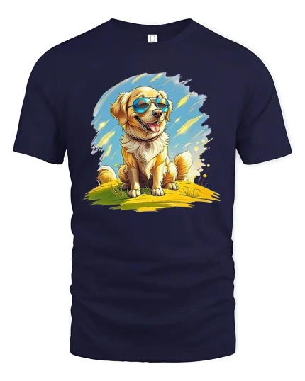 Cool Golden Retriever T-Shirt - Happy Dog Lover Tee - navy t-shirt on white background
