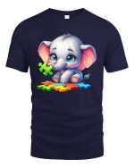 Cute Baby Elephant T-Shirt - Puzzle Autism Awareness Tee - navy t-shirt on white background