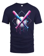 Neon Baseball Bats T-Shirt - Colorful Drip Art Style - navy t-shirt on white background