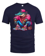 Hip Hop Gator T-Shirt - Cool Street Style Crocodile Tee - navy t-shirt on white background