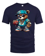 Cool Football Bear T-Shirt - Hip Hop Sports Style Tee - navy t-shirt on white background