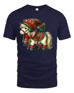 Cute Christmas Pony T-Shirt - Festive Holiday Horse Tee - navy t-shirt on white background