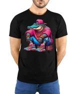 Hip Hop Gator T-Shirt - Cool Street Style Crocodile Tee - model wearing black tee with hands behind back